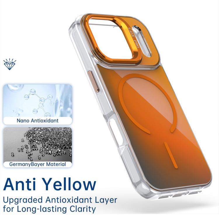 For iPhone 17 Pro Gradient Discolor Lens Kickstand Magsafe Phone Case(Orange) - iPhone 17 Pro Cases by buy2fix | Online Shopping UK | buy2fix