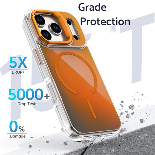 For iPhone 17 Pro Gradient Discolor Lens Kickstand Magsafe Phone Case(Desert Gold) - iPhone 17 Pro Cases by buy2fix | Online Shopping UK | buy2fix