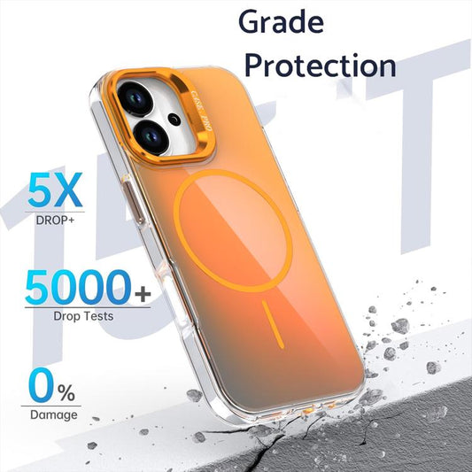 For iPhone 17 Gradient Discolor Lens Kickstand Magsafe Phone Case(Orange) - iPhone 17 Cases by buy2fix | Online Shopping UK | buy2fix