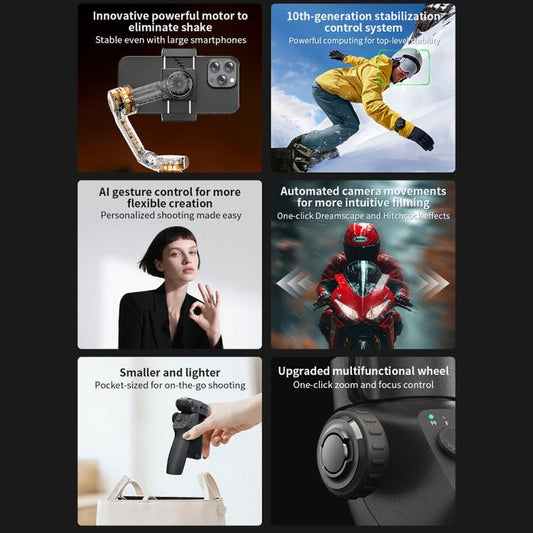 FUNSNAP CM8 Smartphone Stabilizer Foldable 3-axis Anti-shake Vlog Shooting Gimbal, Basic Version(Black) - Handheld Gimbals by FUNSNAP | Online Shopping UK | buy2fix