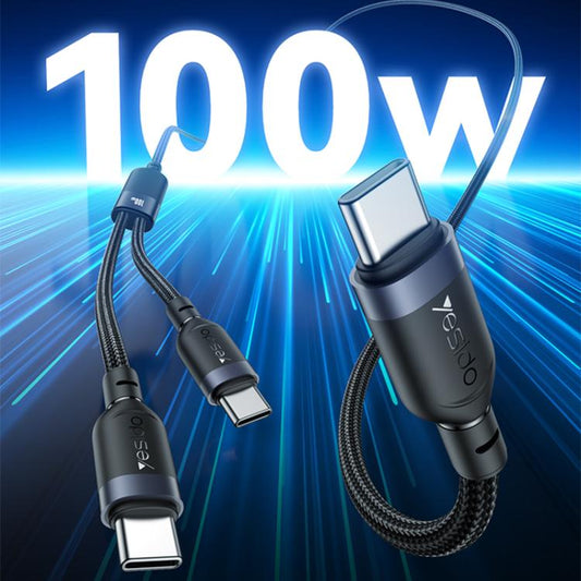 Yesido CA92 100W 5A USB-C / Type-C to Dual Type-C 2 in 1 Charging Cable, Length:1.2m(Black) - USB-C & Type-C Cable by Yesido | Online Shopping UK | buy2fix