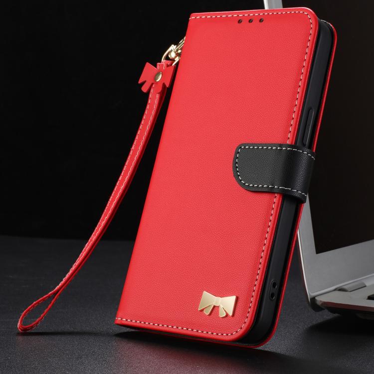 For Google Pixel 10 Pro / 9 Pro Metal Bow Leather Phone Case with Hand Strap(Red) - Google Cases by buy2fix | Online Shopping UK | buy2fix