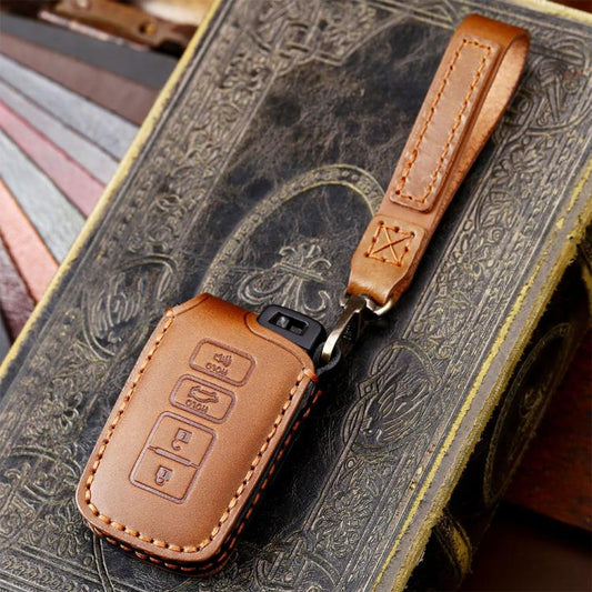 For Toyota North American 2+1-button C012 Crazy Horse Cowhide Car Key Protection Cover(Brown) - Car Key Cases by Hallmo | Online Shopping UK | buy2fix
