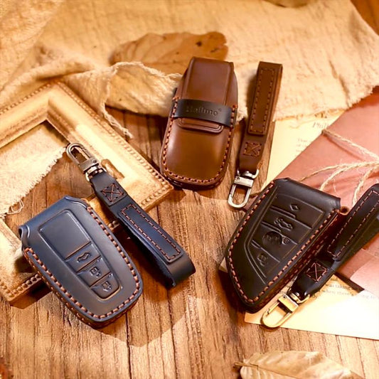 For Volvo XC60 / XC90 / S90 5-button C046 Crazy Horse Cowhide Car Key Protection Cover(Brown) - Car Key Cases by Hallmo | Online Shopping UK | buy2fix