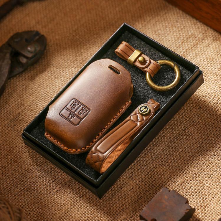 For Kia Carnival SX Hallmo E171 Crazy Horse Cowhide Car Key Protection Cover(Brown) - Car Key Cases by Hallmo | Online Shopping UK | buy2fix