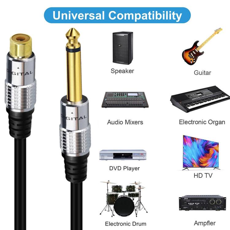 6.35mm Mono Plug Male to RCA Female Audio Adapter Cable for Ampfler, Speaker, Guitar, Length:1.8m(Black) - RCA Cable by buy2fix | Online Shopping UK | buy2fix
