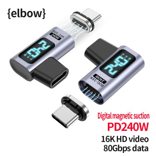 Type-C Male to Female PD240W 80Gbps 60K Digital Magnetic Suction Adapter, Style:Elbow Head(Space Grey) - OTG Adapter by buy2fix | Online Shopping UK | buy2fix