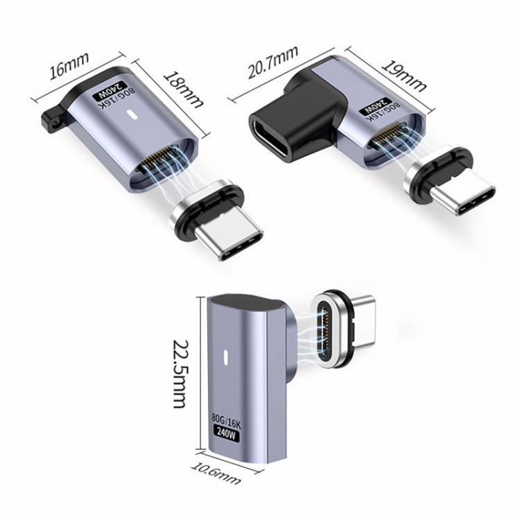 Type-C Male to Female PD240W 80Gbps 60K Magnetic Suction Adapter, Style:Straight Head(Space Grey) - OTG Adapter by buy2fix | Online Shopping UK | buy2fix