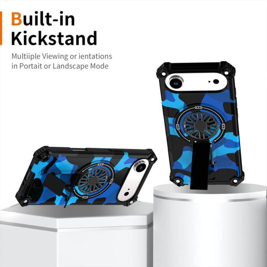 For iPhone Air Camouflage Kickstand Rotating Shaft MagSafe Phone Case(Blue Camouflage) - iPhone Air Cases by buy2fix | Online Shopping UK | buy2fix