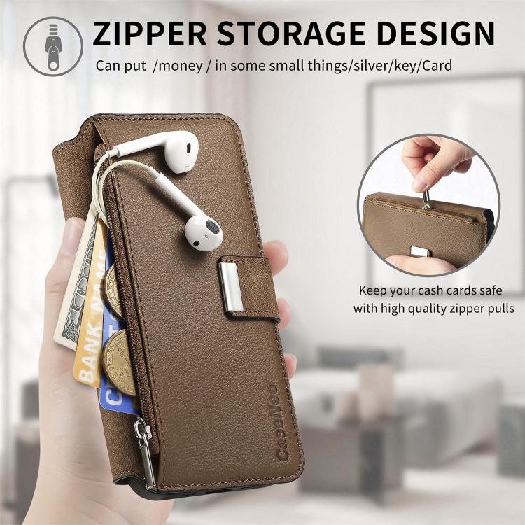 For iPhone 16 Pro CaseNeo MagSafe RFID Anti-theft Zipper Wallet Retro Leather Phone Case(Brown) - iPhone 16 Pro Cases by CaseNeo | Online Shopping UK | buy2fix