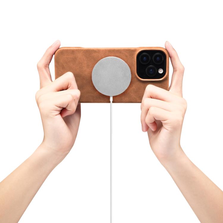 For iPhone 16 Denior D28 Retro Texture RFID MagSafe Vertical Flip Card-slot Phone Case(Brown) - iPhone 16 Cases by Denior | Online Shopping UK | buy2fix