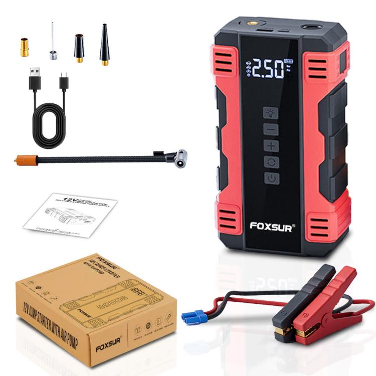 FOXSUR Car Emergency Starter Power Supply Multi-function Portable Car Air Pump(Red) - Power Bank by FOXSUR | Online Shopping UK | buy2fix