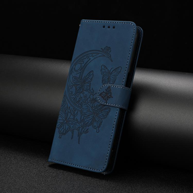 For iPhone Air Moonlit Butterfly Dance Pattern Embossed Leather Phone Case(Navy Blue) - iPhone Air Cases by buy2fix | Online Shopping UK | buy2fix