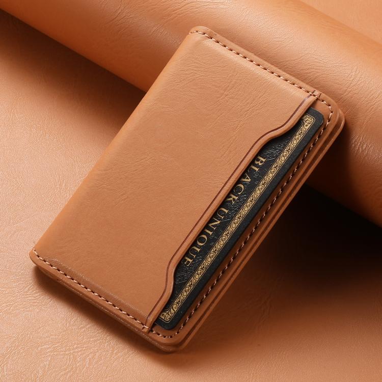 Denior V01 Magsafe Wallet Cowhide Texture Leather Magnetic Card Holder Bag(Khaki) - Adhesive Card Holders by Denior | Online Shopping UK | buy2fix