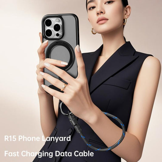 ROCK R15 Type-C to Type-C 60W Phone Lanyard Fast Charging Zinc Alloy Data Cable, Length:30cm(Black) - USB-C & Type-C Cable by ROCK | Online Shopping UK | buy2fix