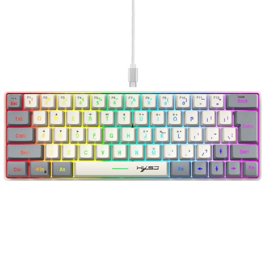 HXSJ V400 Wired Color Matching RGB Backlit Membrane Keyboard 63 Key Caps, Cable Length: 1.7m(Beige + Grey 2-color) - Wired Keyboard by HXSJ | Online Shopping UK | buy2fix