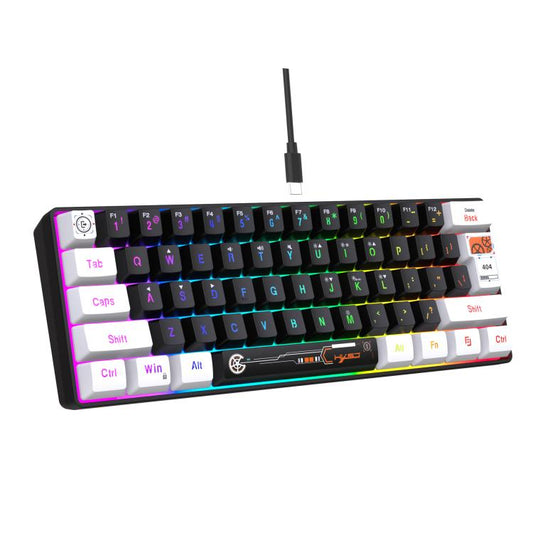 HXSJ V700WB Wired RGB Backlit Membrane Keyboard 61 Key Caps, Cable Length: 1.7m(White Black Print) - Wired Keyboard by HXSJ | Online Shopping UK | buy2fix