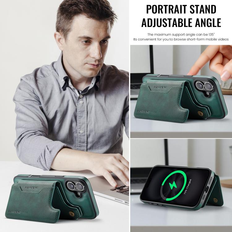 For iPhone 16 Plus DG.MING MAGKING-K3 Series MagSafe RFID Card Bag Detachable Phone Case(Green) - iPhone 16 Plus Cases by DG.MING | Online Shopping UK | buy2fix