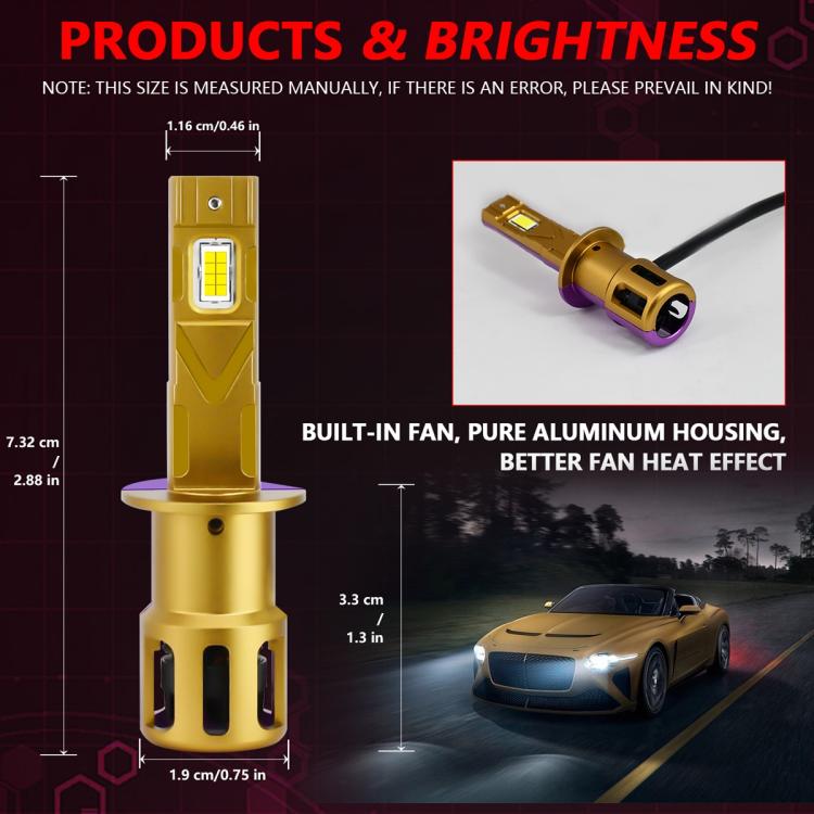 H1 2pcs/Pack 35W 3000LM 6500K IP68 Waterproof Car LED Headlight Bulb(Gold) - LED Headlamps by buy2fix | Online Shopping UK | buy2fix