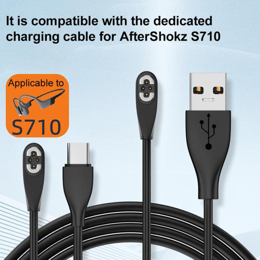 Type-C to 4 Pin Bone Conduction Earphone Magnetic Charging Cable For Shokz OpenSwim Pro S710(Black) - Other Accessories by buy2fix | Online Shopping UK | buy2fix