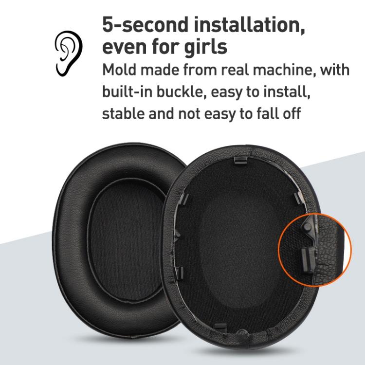 2pcs Spliced Protein Leather Earphone Replacement Earpads Pads For Sony WH-1000XM5(Black) - Earmuff & Pad by buy2fix | Online Shopping UK | buy2fix