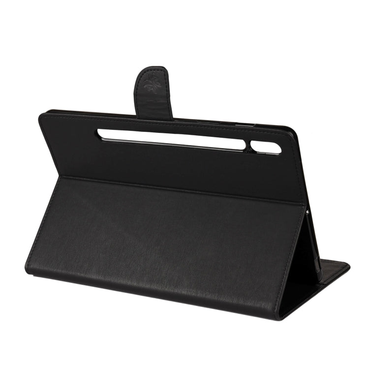 For Samsung Galaxy Tab S8 / Galaxy Tab S7 T870 / T875 Butterfly Flower Embossing Pattern Horizontal Flip Leather Case with Holder & Card Slots & Wallet(Black) by buy2fix