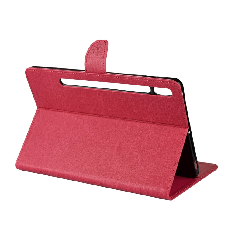 For Samsung Galaxy Tab S8 / Galaxy Tab S7 T870 / T875 Butterfly Flower Embossing Pattern Horizontal Flip Leather Case with Holder & Card Slots & Wallet(Magenta) by buy2fix