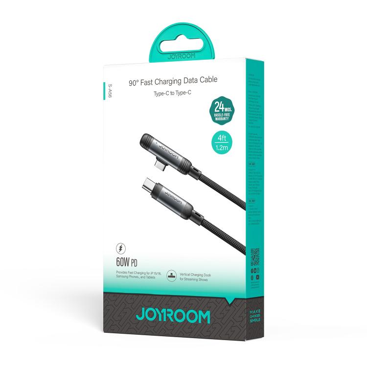 JOYROOM S-A56 EnjoyX Series 60W Type-C to Type-C 90 Degree Fast Charging Data Cable, Length:1.2m(Black) - USB-C & Type-C Cable by JOYROOM | Online Shopping UK | buy2fix