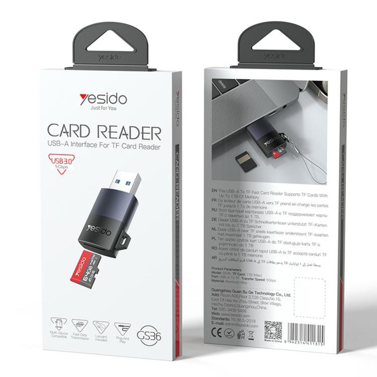 Yesido GS36 USB 3.0 TF Card Reader(Black) - by Yesido | Online Shopping UK | buy2fix