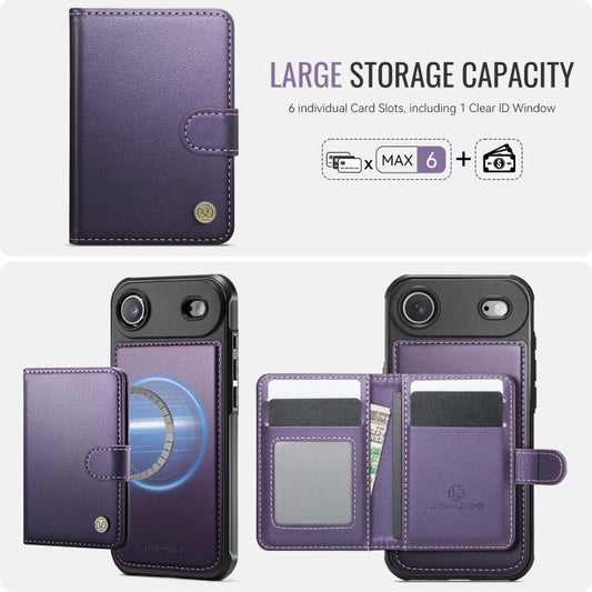 For iPhone Air JEEHOOD J09 Buckle Card Bag MagSafe Magnetic Style RFID Leather Phone Case(Purple) - iPhone Air Cases by JEEHOOD | Online Shopping UK | buy2fix