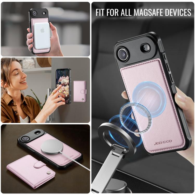 For iPhone Air JEEHOOD J09 Buckle Card Bag MagSafe Magnetic Style RFID Leather Phone Case(Pink) - iPhone Air Cases by JEEHOOD | Online Shopping UK | buy2fix