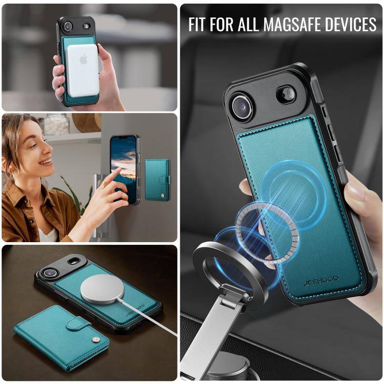 For iPhone Air JEEHOOD J09 Buckle Card Bag MagSafe Magnetic Style RFID Leather Phone Case(Green) - iPhone Air Cases by JEEHOOD | Online Shopping UK | buy2fix