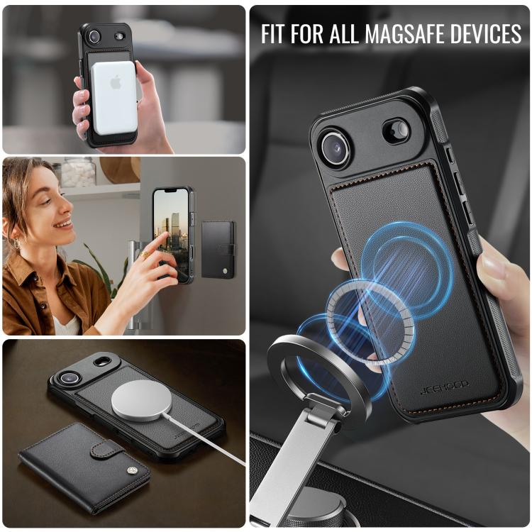 For iPhone Air JEEHOOD J09 Buckle Card Bag MagSafe Magnetic Style RFID Leather Phone Case(Black) - iPhone Air Cases by JEEHOOD | Online Shopping UK | buy2fix