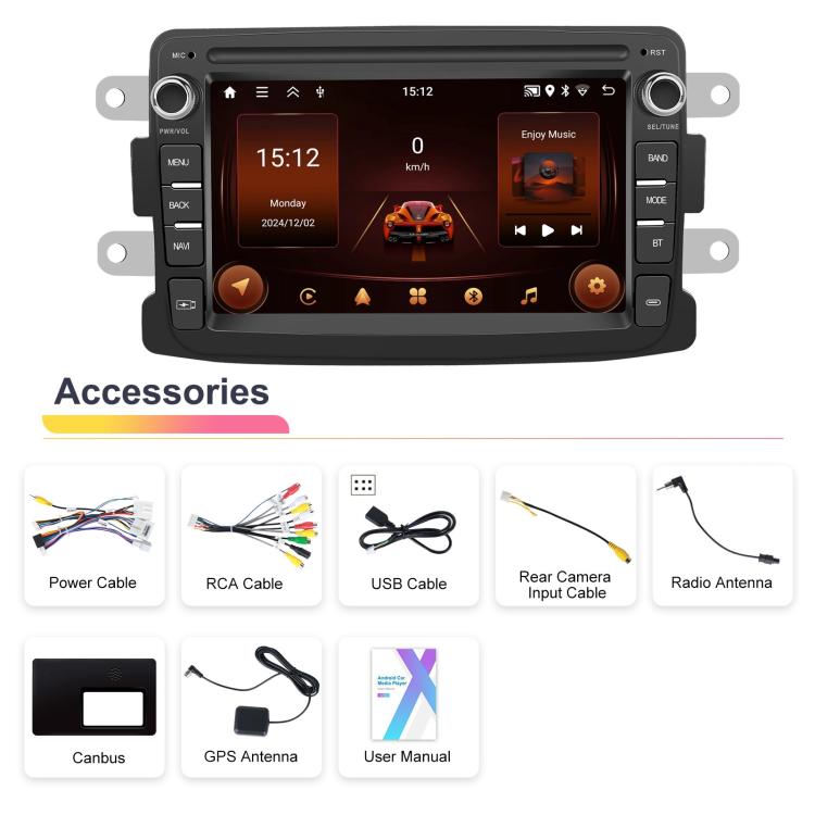 For Dacia Android 15 7 inch Wireless CarPlay Car Player Car Central Control Navigation Machine, Specification:Standard+AHD+Microphone - Car MP3 & MP4 & MP5 by buy2fix | Online Shopping UK | buy2fix