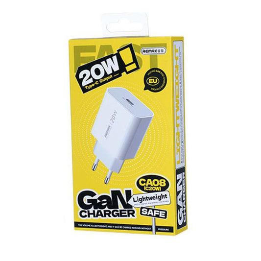 REMAX CA08 PD20W Type-C GaN Fast Charger, EU Plug(White) - USB Charger by REMAX | Online Shopping UK | buy2fix