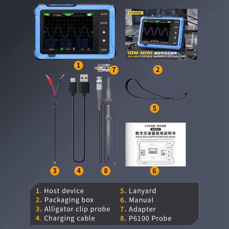 FNIRSI DSO510 Handheld Small Digital Portable Tablet Oscilloscope(Black Blue) - Other Tester Tool by FNIRSI | Online Shopping UK | buy2fix