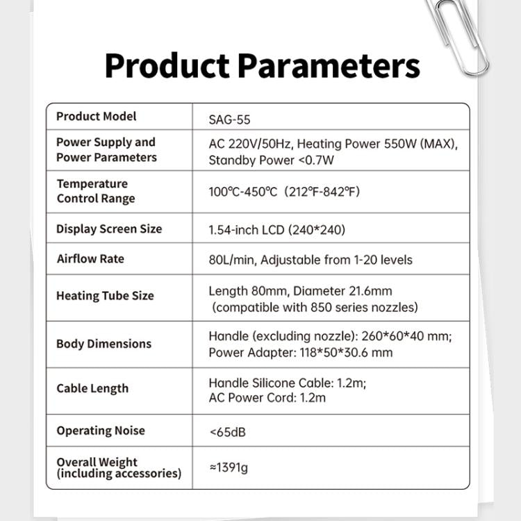 FNIRSI SAG-55 550W High Temperature Portable Micro Hot Air Gun, Type:Standard Ordinary Base(US Plug) - Electric Soldering Iron by FNIRSI | Online Shopping UK | buy2fix