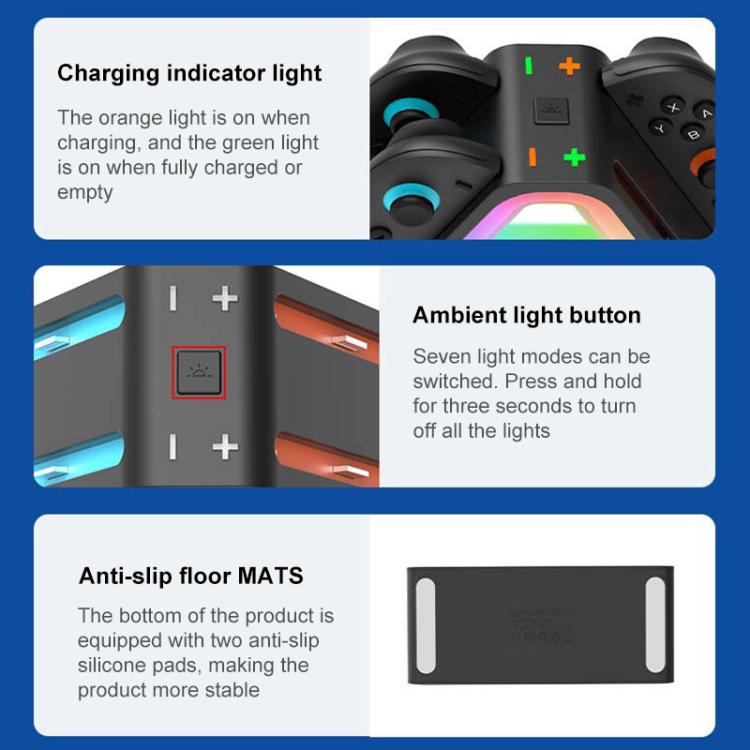 For Nintendo Switch 2 4 in 1 Triangle Handle Charging Base with RGB Light(Black) - Charger & Power by buy2fix | Online Shopping UK | buy2fix