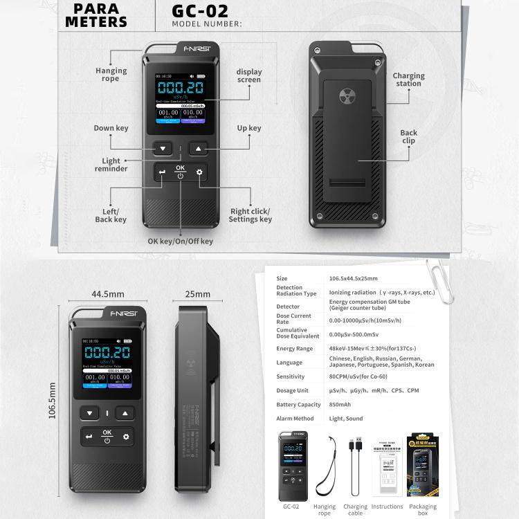FNIRSI GC-02 Personal Radiation Detector with Alarm - Radiation Detector by FNIRSI | Online Shopping UK | buy2fix