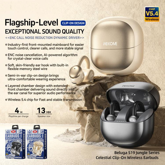 WK Beluga S19 Jungle Series Celestial Clip-On Wireless Earbuds(Black) - TWS Earphone by WK | Online Shopping UK | buy2fix