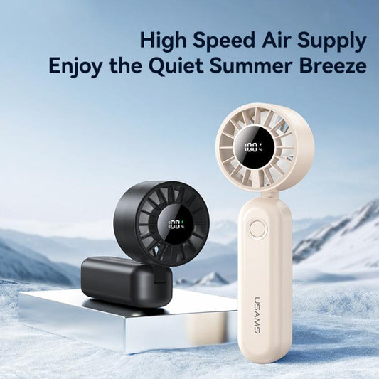 USAMS ZB352 Digital Display Folding Handheld Mini Fan(Beige) - Electric Fans by USAMS | Online Shopping UK | buy2fix
