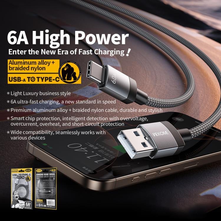 WK WDC-97 Kingkong Ruike Series Braided Charging Data Cable, USB to USB-C / Type-C Port, Length: 1m(Black) - USB-C & Type-C Cable by WK | Online Shopping UK | buy2fix