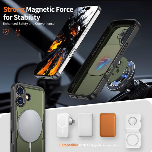 For iPhone 17 Metal 360 Degree Rotation Holder MagSafe Phone Case(Olive Green) - iPhone 17 Cases by buy2fix | Online Shopping UK | buy2fix