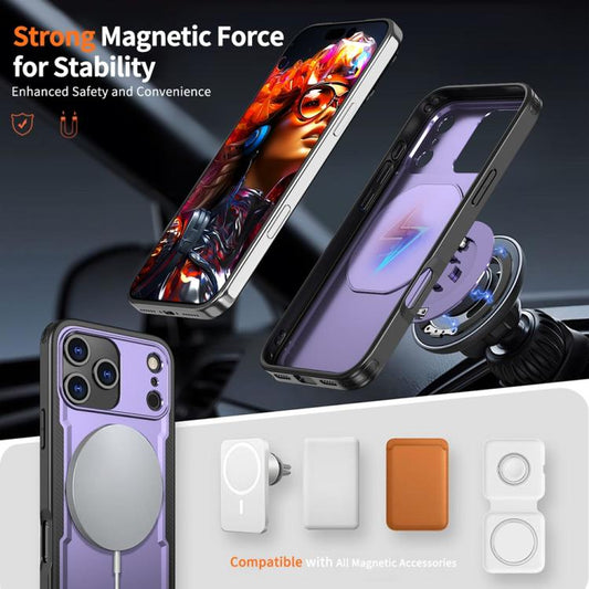 For iPhone 17 Pro Metal 360 Degree Rotation Holder MagSafe Phone Case(Purple) - iPhone 17 Pro Cases by buy2fix | Online Shopping UK | buy2fix