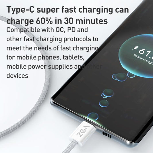 ZGA CB06 60W Type-C to Type-C Fast Charging Braided Data Cable, Length: 1m(White) - USB-C & Type-C Cable by ZGA | Online Shopping UK | buy2fix