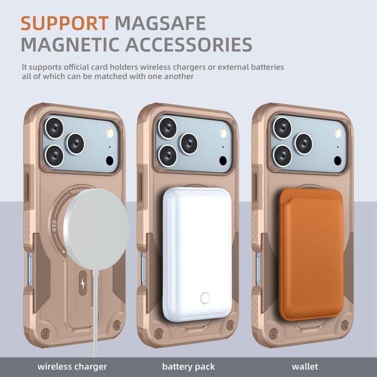 For iPhone 17 Pro Max Armor Magsafe Holder PC Hybrid TPU Phone Case(Desert Gold) - iPhone 17 Pro Max Cases by buy2fix | Online Shopping UK | buy2fix