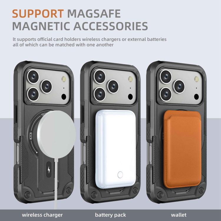 For iPhone 17 Pro Armor Magsafe Holder PC Hybrid TPU Phone Case(Black) - iPhone 17 Pro Cases by buy2fix | Online Shopping UK | buy2fix