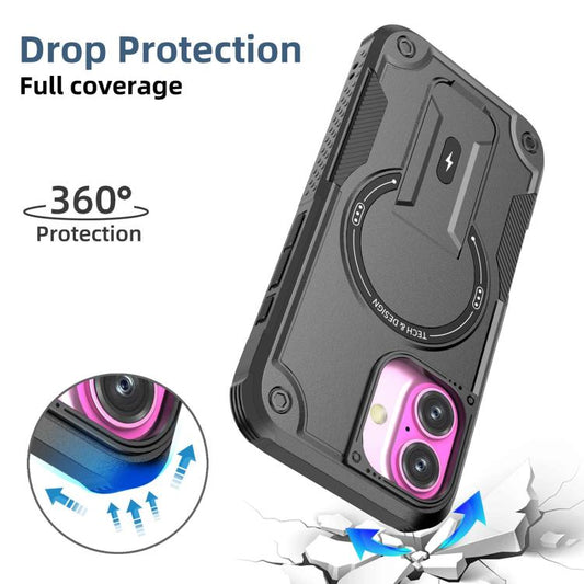 For iPhone 17 Armor Magsafe Holder PC Hybrid TPU Phone Case(Black) - iPhone 17 Cases by buy2fix | Online Shopping UK | buy2fix