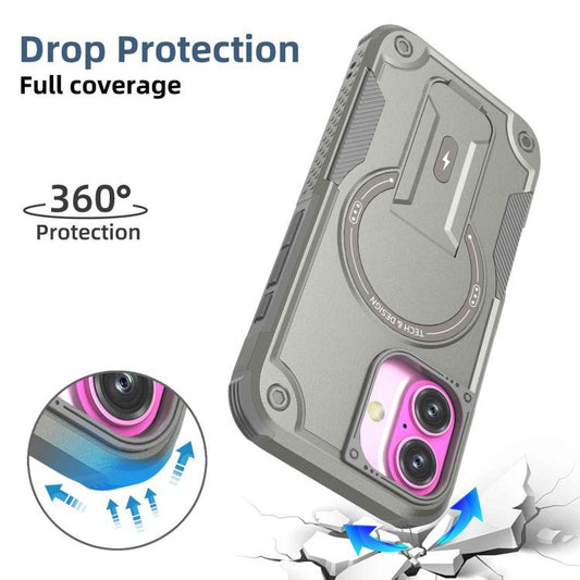 For iPhone 17 Armor Magsafe Holder PC Hybrid TPU Phone Case(Grey) - iPhone 17 Cases by buy2fix | Online Shopping UK | buy2fix