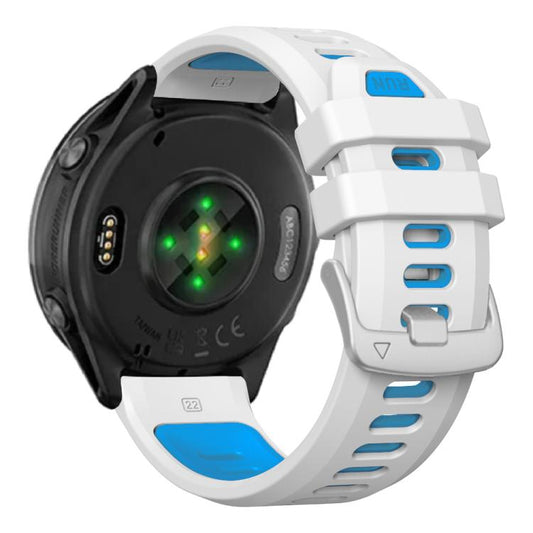 For Garmin Forerunner 970 Two Color Steel Buckle Silicone Watch Band(White Blue) - Watch Bands by buy2fix | Online Shopping UK | buy2fix